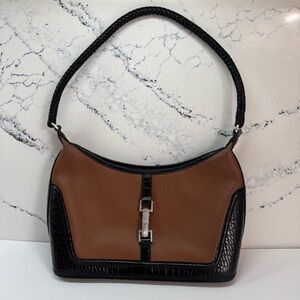Vintage Brighton Pebbled Leather and Croc-Embossed Shoulder Bag